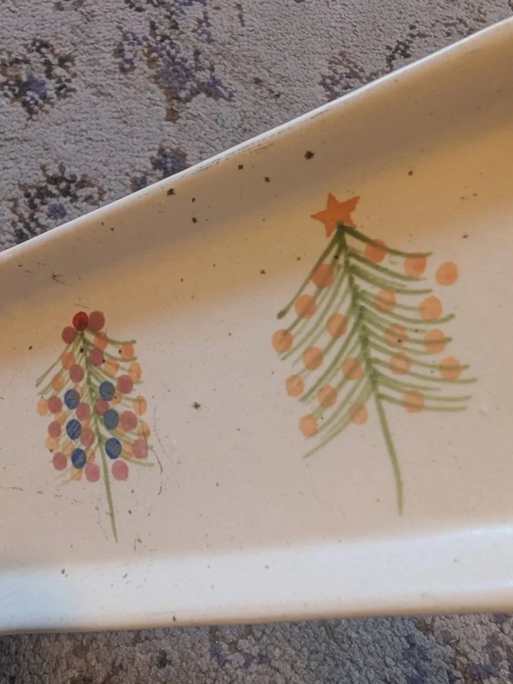 Speckled Hand-Painted Stoneware Platter with‎ Christmas Trees, Multicolor Tray